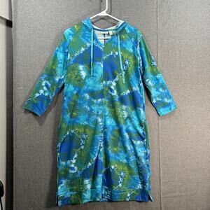 LOGO Lounge by Lori Goldstein Tie-Dye French Terry Hooded Dres Blue, X-Small